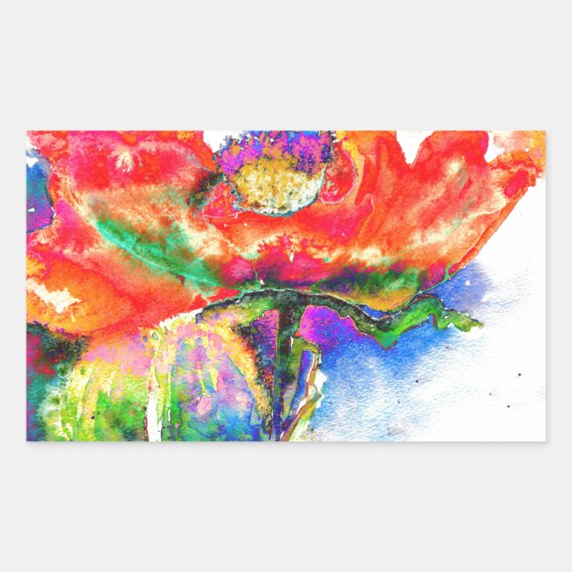 Adesivo Retangular Pintura floral vermelha Elegante (Frente)