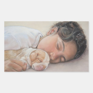 Adesivo Retangular pintura retrato realista de beagle e criança