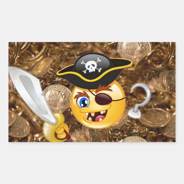 Adesivo Retangular pirata do tesouro emoji (Frente)