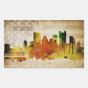 Adesivo Retangular Pittsburgh, skyline da cidade da aguarela do PA  