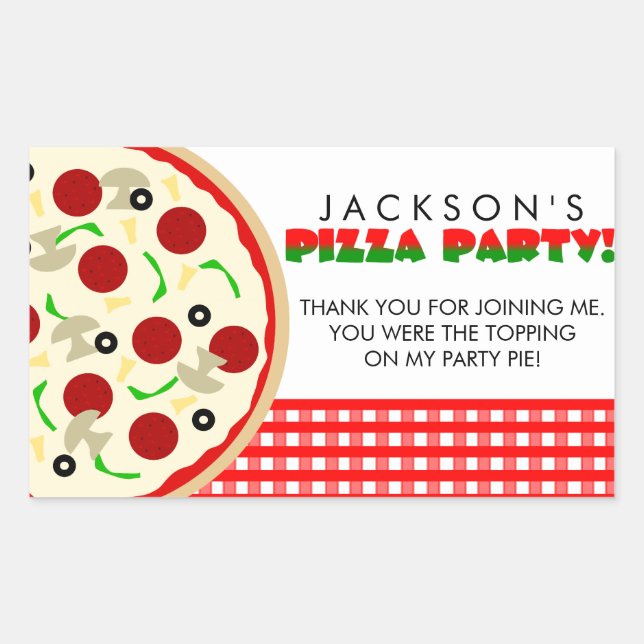 Adesivo Retangular Pizza Party Favor Stickers (Frente)