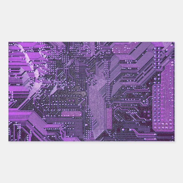 Adesivo Retangular Placa de Circuito Cibernético Roxo Arte de Tecnolo (Frente)