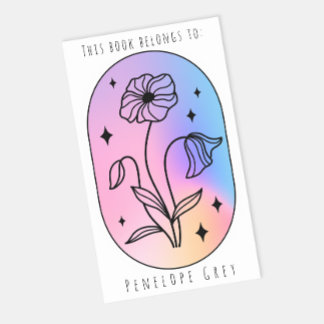 Adesivo Retangular Placa de Oval do Holograma Floral Pastel