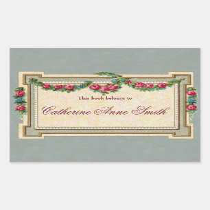 Adesivo Retangular Placa de segurança antiga com moldura de Rosa