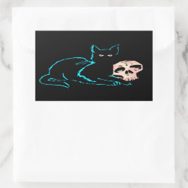 Adesivo Retangular Placa de Vazio de Halloween de Gato Negro e Caveir