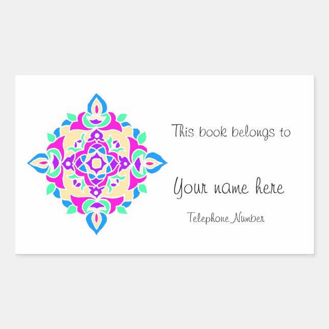 Adesivo Retangular Placa reserva com Rangoli Pattern (Frente)