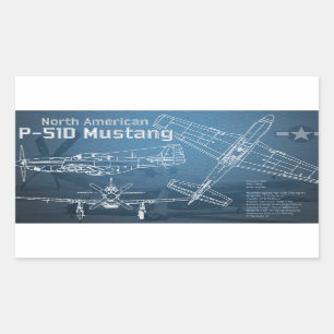 Adesivo Retangular Planta gráfica P-51D Mustang norte-americana