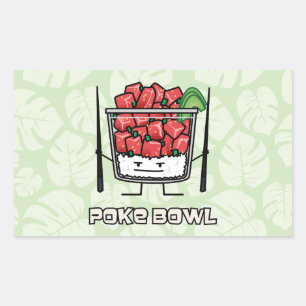 Adesivo Retangular Poke bowl Hawaii salada de peixe cru chopsticks ak