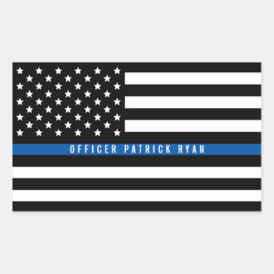 Adesivo Retangular Policial Thin Blue Line American Flag Add Name