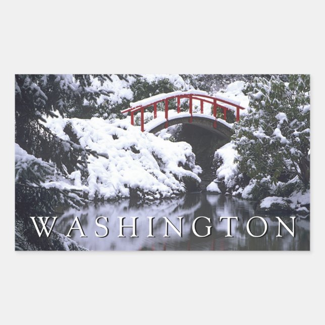 Adesivo Retangular Ponte da Lua e Lagoa no Inverno | Seattle, Washing (Frente)