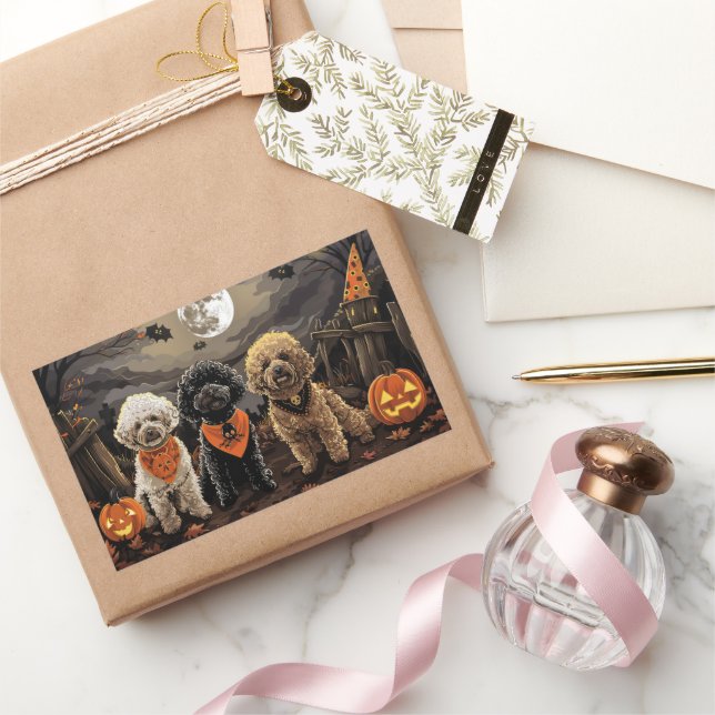 Adesivo Retangular Poodle Halloween Spooky (Presentear)