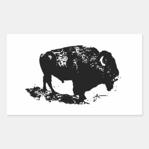 Adesivo Retangular Pop Art Black White Buffalo Bison Silhouette