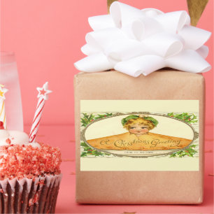 Adesivo Retangular Pop surpresa da garota da vindima na torta de Nata