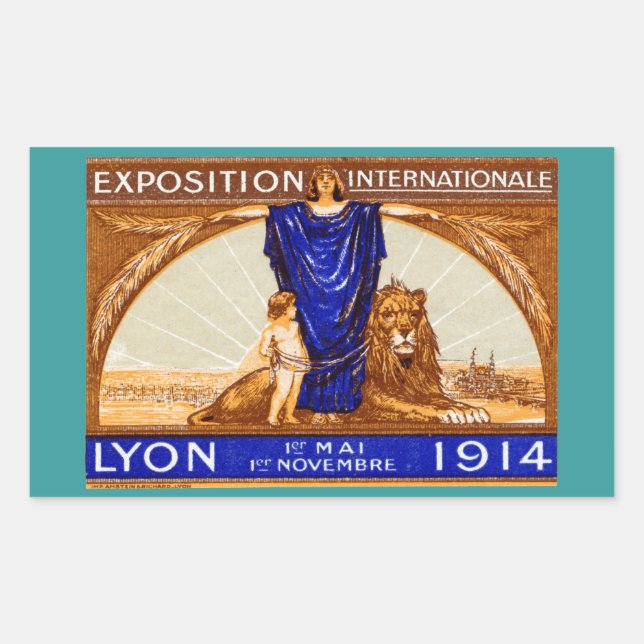 Adesivo Retangular poster de Expo Internacional Lyon 1914 (Frente)