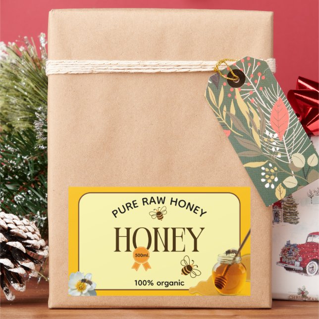 Adesivo Retangular Pote de Mel Abelha Mel Colmeia Apiário (Feriado)