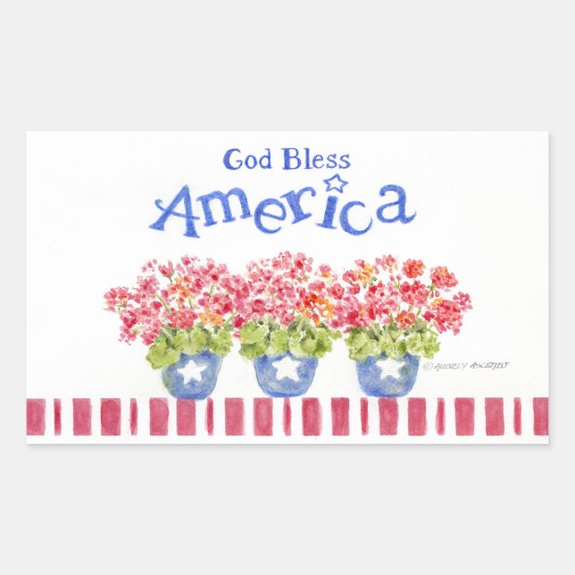 Adesivo Retangular Potes de flores do Deus abençoe America Stickers (Frente)