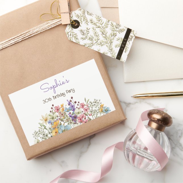 Adesivo Retangular Prados de flores coloridas, adultos Aniversário (Presentear)