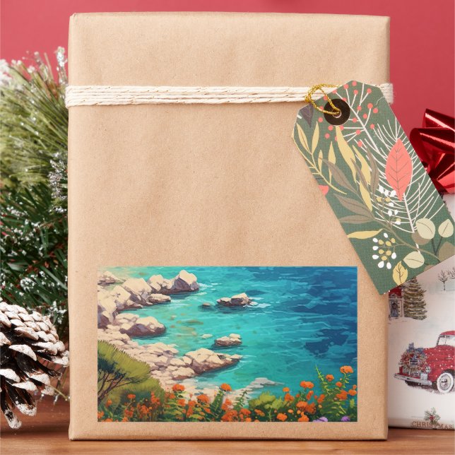 Adesivo Retangular Praia na Grécia (Feriado)