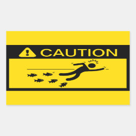 Adesivo Retangular Precaução: Piranhas na Água