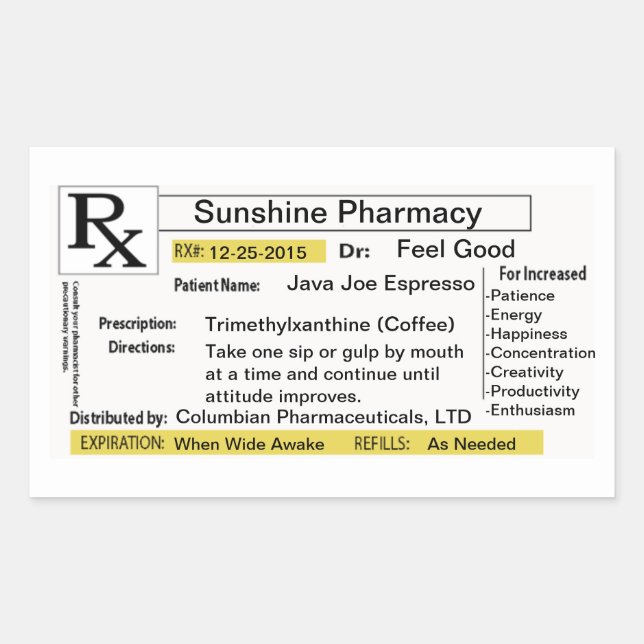 Adesivo Retangular Prescrição do Vinheta Retangular de Café (Frente)