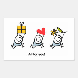 Adesivo Retangular Presente, coração e flor