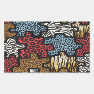 Adesivo Retangular Presentes de Estampa de Puzzle Leopardo Zebra Rock