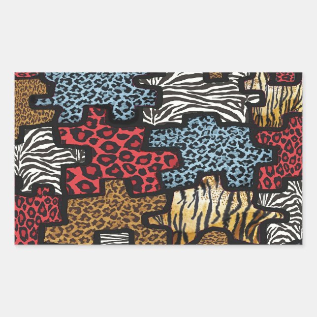 Adesivo Retangular Presentes de Estampa de Puzzle Leopardo Zebra Rock (Frente)