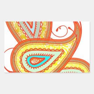 Adesivo Retangular Presentes de Mint Paisley Laranja Amarelo Moderno