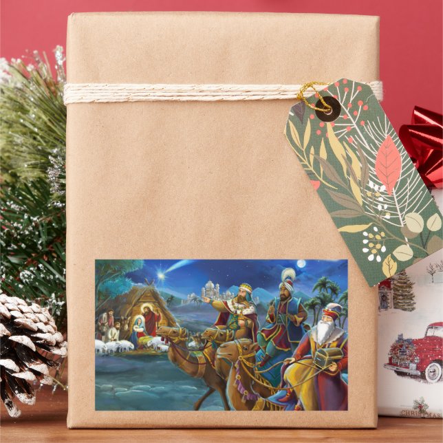 Adesivo Retangular Presépio com reis magos Férias de Natal   (Feriado)