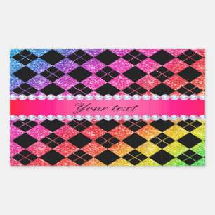 Adesivo Retangular Preto de néon dos diamantes do brilho do arco-ír