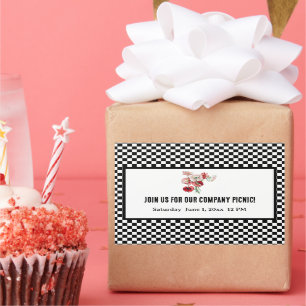 Adesivo Retangular Preto e Branco Xadrez Retro Companhia Piquenique