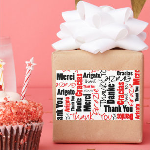 Adesivo Retangular Preto e Vermelho, Obrigado, Nuvem de Palavras