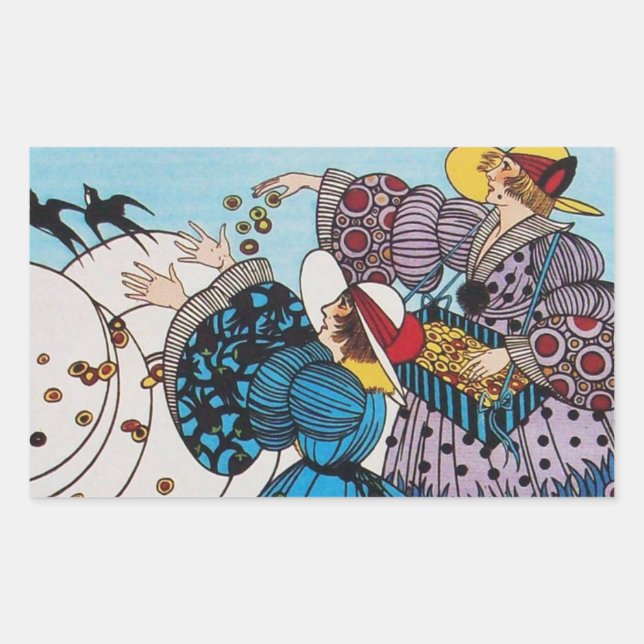 ADESIVO RETANGULAR PRIMAVERA BIRDS/DESIGNADOR DE CUSTOS DE FASHION (Frente)