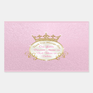 Adesivo Retangular Princesas Personalizadas, Pink, Dourado Tiara