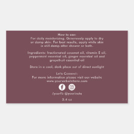 Adesivo Retangular Produtos de beleza orgânica Ingredientes Borgonha