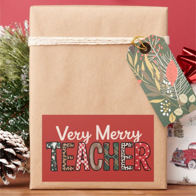 Adesivo Retangular Professor de Natal Muito Alegre Árvore Leopardo (Feriado)