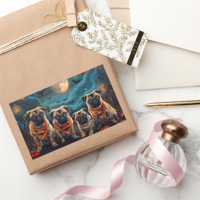Adesivo Retangular Pug Halloween Spooky (Presentear)