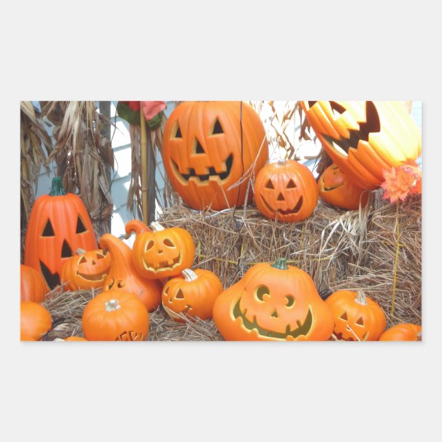Adesivo Retangular Pumpkin halloween jack ou lanterna - abóboras lara (Frente)