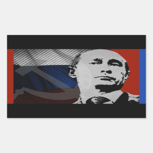 Adesivo Retangular Putin com bandeira do russo