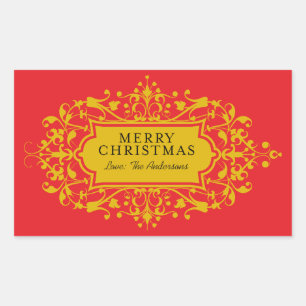 Adesivo Retangular Quadro de Natal Vermelho e Dourado