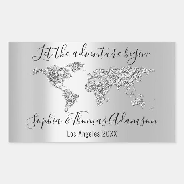 Adesivo Retangular Que A Aventura Comece A Casar A Cinza Map Mundial (Frente)