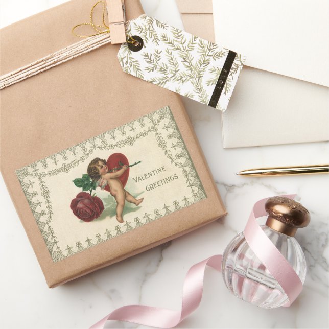 Adesivo Retangular Querubim do Dia dos Namorados Vitoriano Antigo, Ro (Presentear)