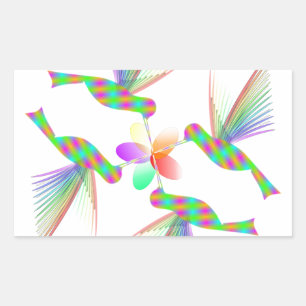 Adesivo Retangular Rainbow Hummingbird Beijando Uma Flor