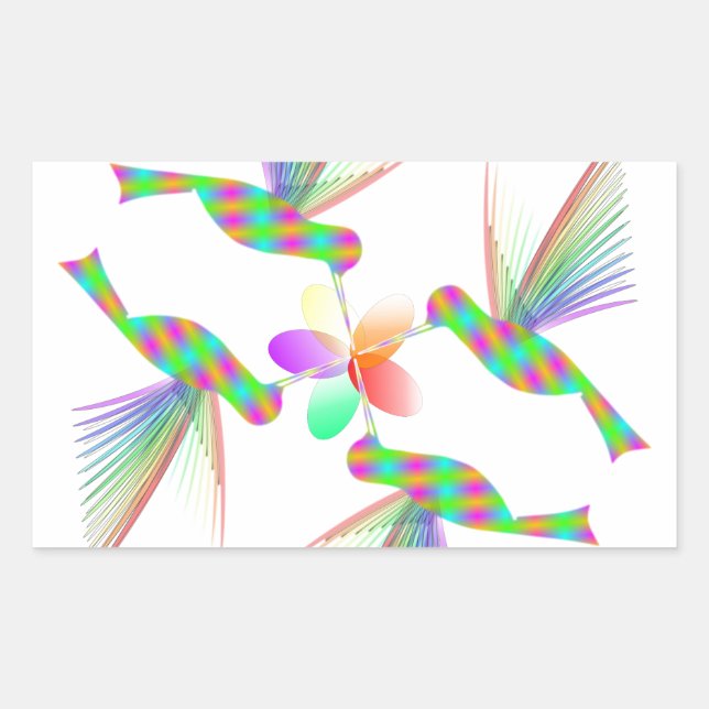 Adesivo Retangular Rainbow Hummingbird Beijando Uma Flor (Frente)