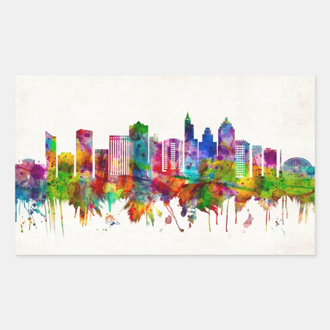 Adesivo Retangular Raleigh North Carolina Skyline (Frente)