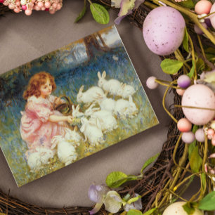 Adesivo Retangular Rapariga alimentando coelhos