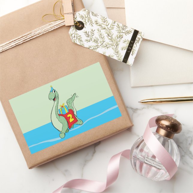 Adesivo Retangular Rapaz, Dinossauro segundo aniversário (Presentear)