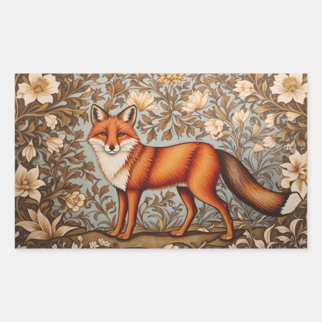 Adesivo Retangular Raposa Andando Inspirado em William Morris  (Frente)