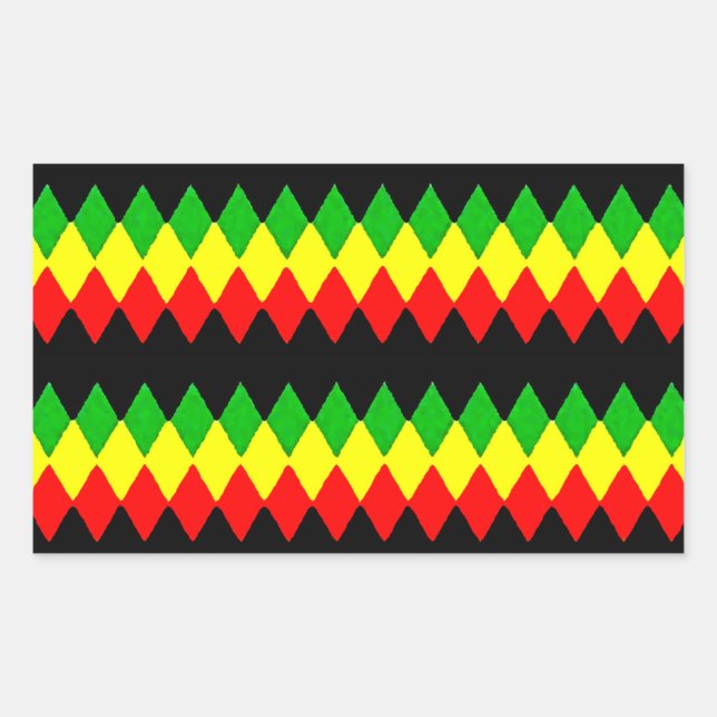 Adesivo Retangular Rasta Diamantes. Dourado vermelho e verde. Jah Ras (Frente)
