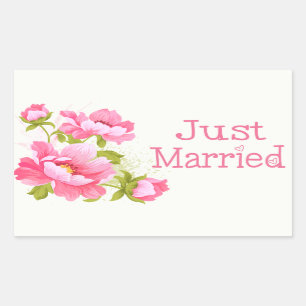 Adesivo Retangular Recem casados Floral Pink Peonies Flores